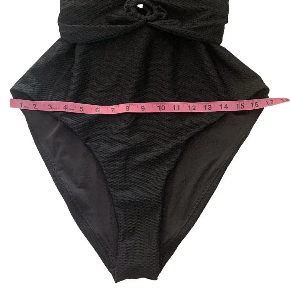 CHELSEA28 Black Belted Textured One Piece Swimsuit